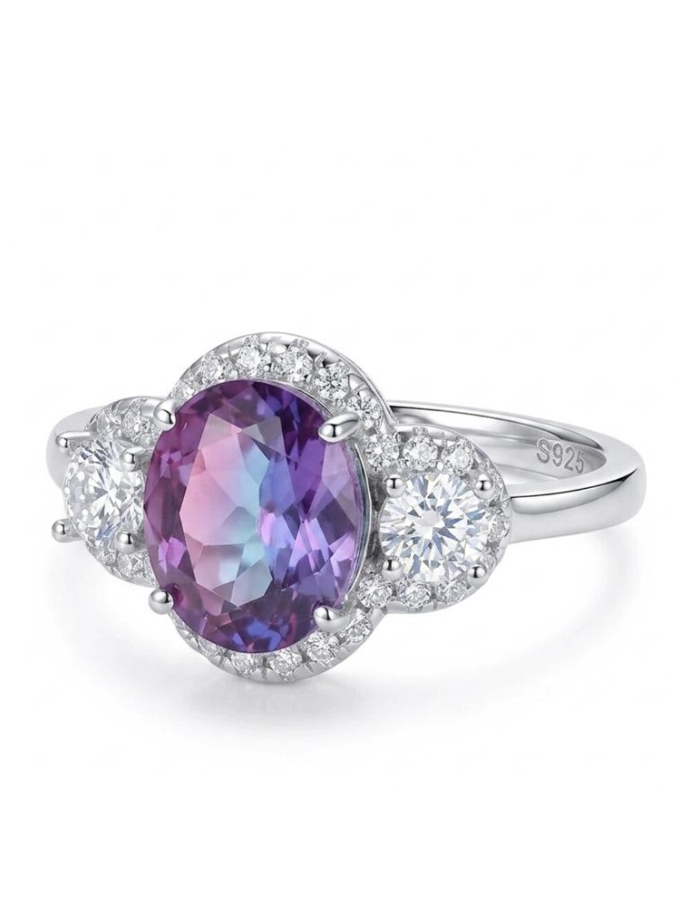 Pink, Purple & Blue Gemstone Ring, real 925 Sterling Silver Charmed Aroma Size 7